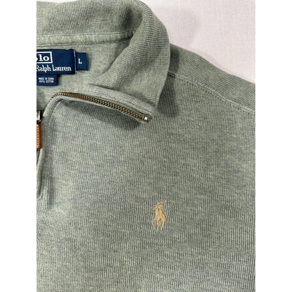 Polo Ralph‎ Lauren Mens Large Sage Green Quarter Zip Cotton Pullover Sweater L